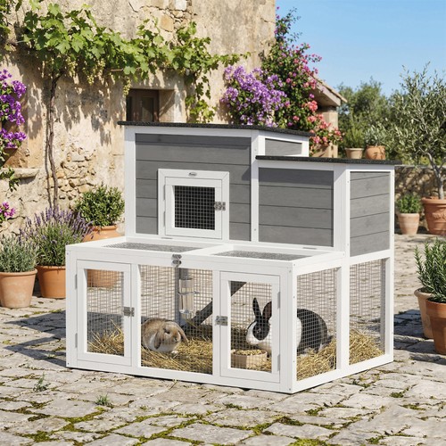 Pawhut wooden rabbit hutch - wooden,