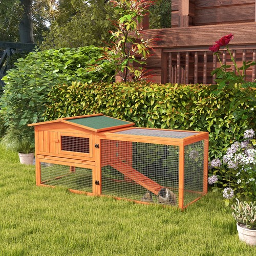 Pawhut wooden rabbit hutch - wooden,