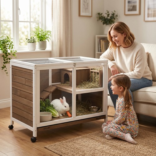 Indoor rabbit hutch wooden - rabbit,